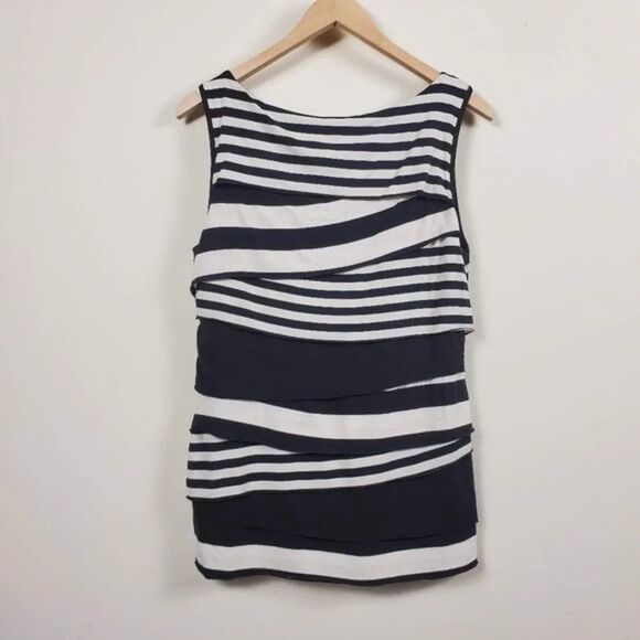 Vince Camuto Sleeveless Striped Top Womans Size PM Black White Stretch - Picture 4 of 6